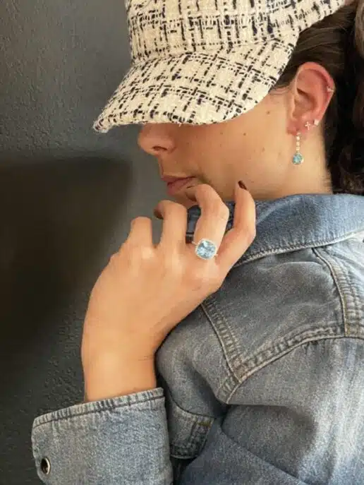 B124V52 Bague or gris topaze et diamants