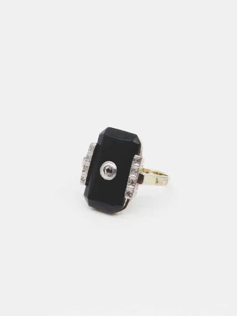 B172V79 Bague or jaune onyx et diamants