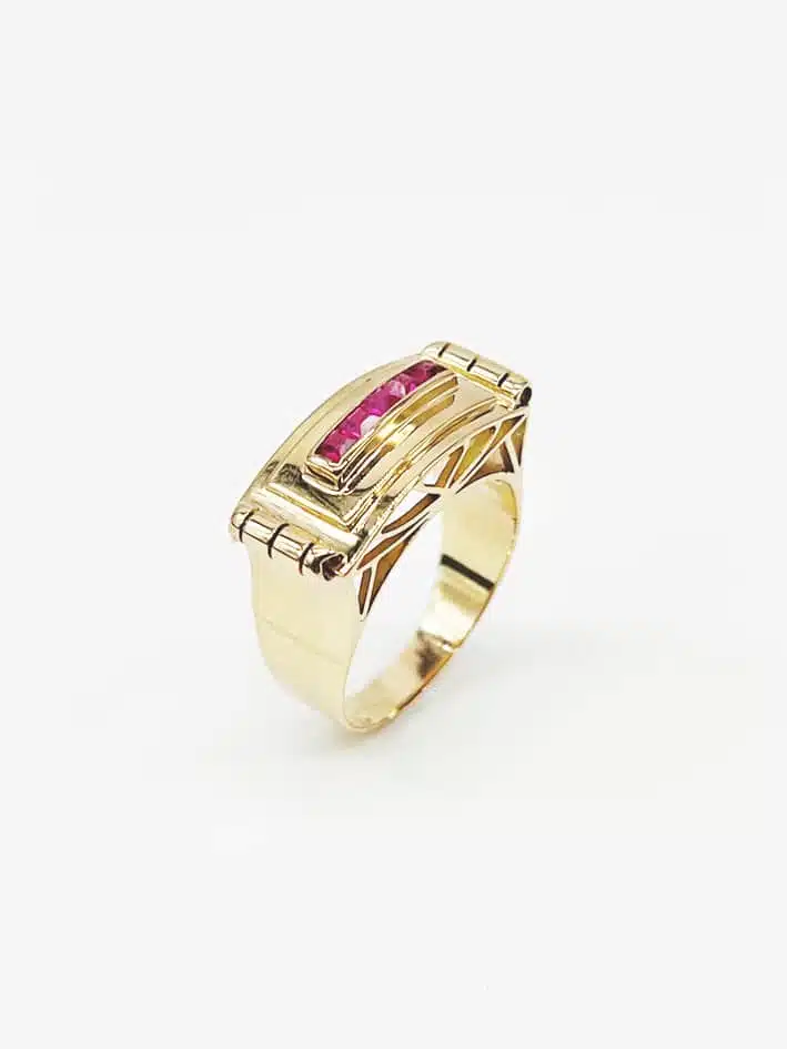 B259V105 Bague tank or rose et rubis