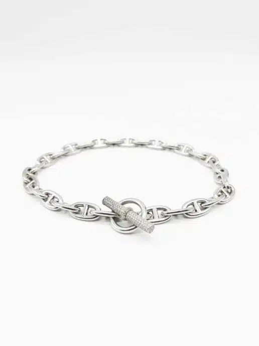 B241V81 Collier HERMES Chaîne d'ancre argent et diamants