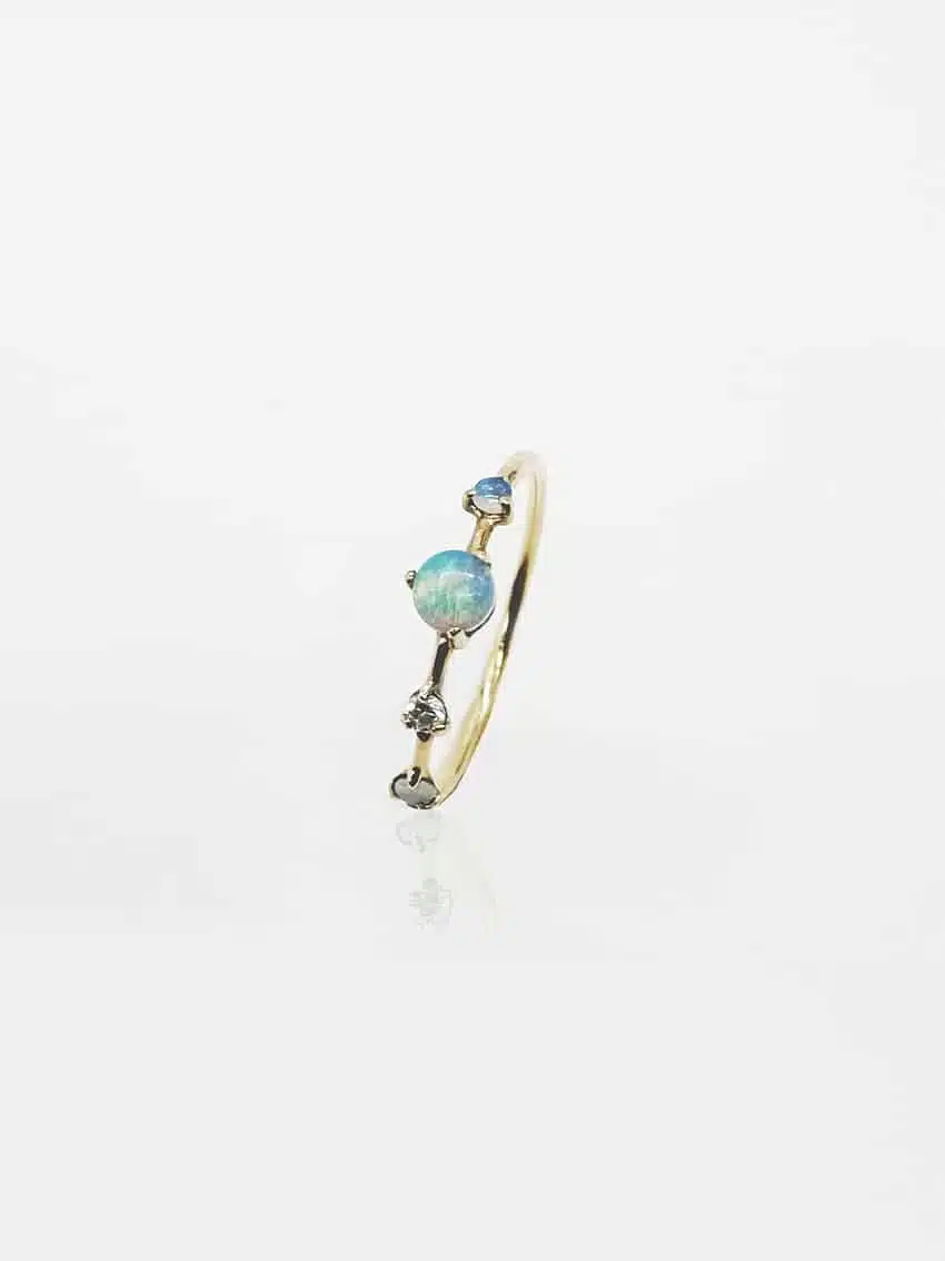 B363V48 Bague WWAKE or rose opales et diamant